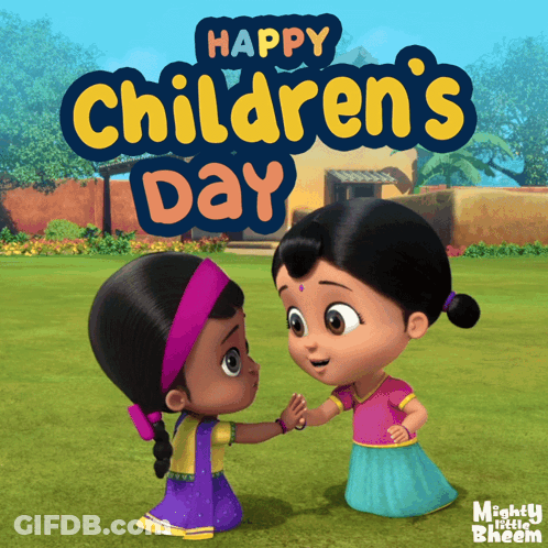 Two Girls Shaking Hands Happy Children's Day GIF