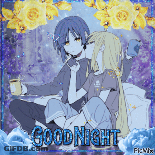 Two Girls Sitting On Bed Saying Good Night GIF