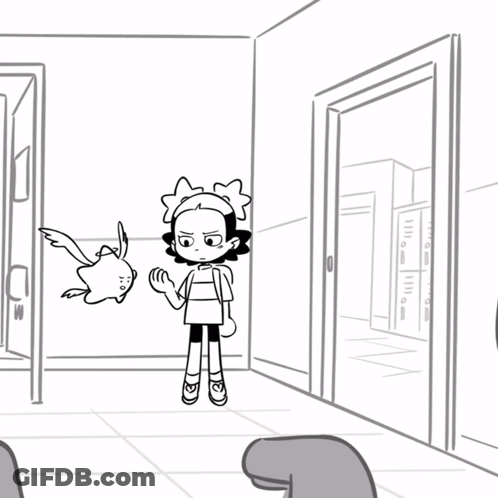 Two Girls Standing In Hallway Black And White Drawing GIF