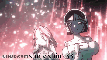 Two Girls Standing Next To Each Other Saying Sun Y Shin 33 GIF