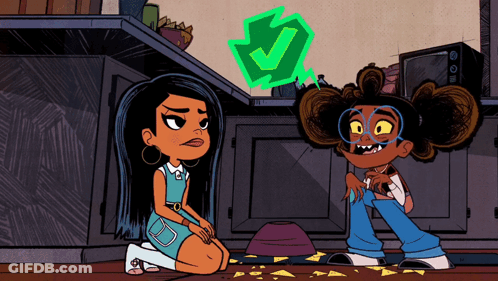 Two Girls With Green Check Mark GIF
