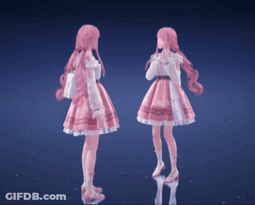 Two Girls With Pink Hair Standing Together GIF