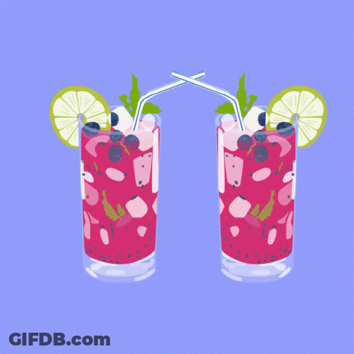 Two Glasses Of A Drink With Blueberries And Limes GIF