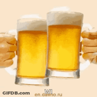 Two Glasses Of Beer Are Being Held By Two People GIF