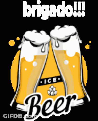 Two Glasses Of Beer Are Toasting With The Words Brigado Beer Below Them GIF