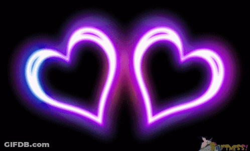 Two Glowing Purple Hearts And Unicorn GIF