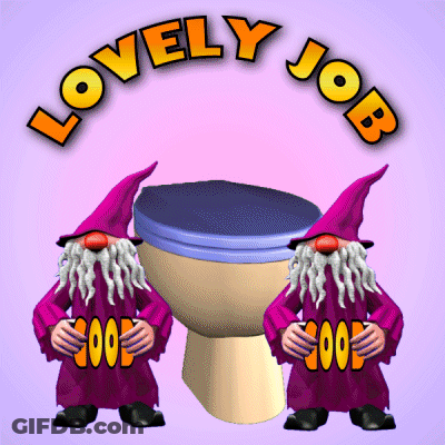 Two Gnomes Holding A Sign That Says " Good " GIF