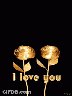 Two Gold Flowers With A Red Center And The Words I Love You GIF