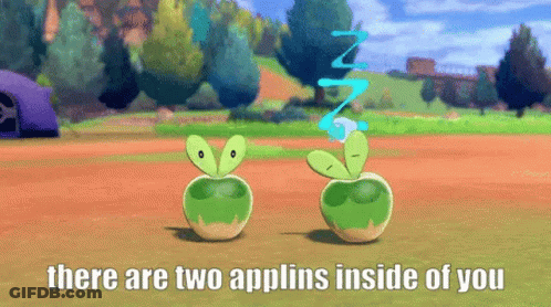 Two Green Apples Saying There Are Two Applins Inside Of You GIF