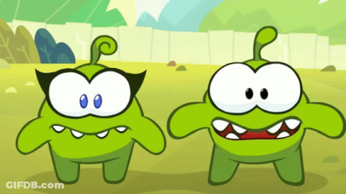 Two Green Cartoon Characters With Open Mouths GIF