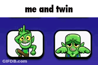 Two Green Goblins With Different Expressions Me And Twin GIF