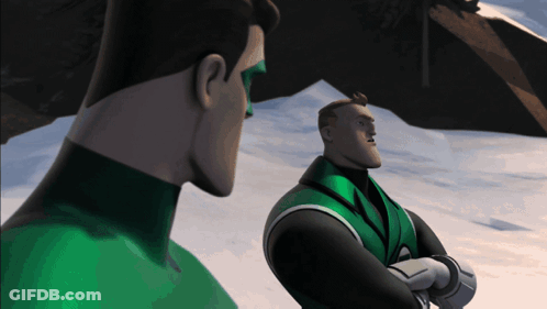 Two Green Lanterns Standing In Snow GIF