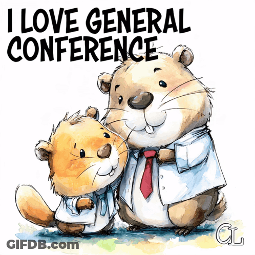 Two Groundhogs Saying I Love General Conference GIF