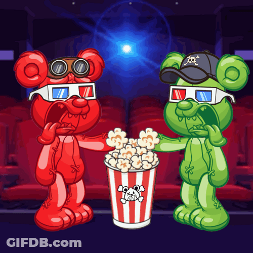Two Gummy Bear Eating Popcorn GIF
