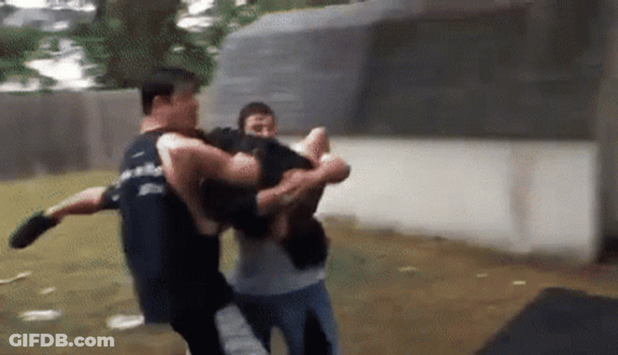 Two Guys Body Slam One Guy On Table GIF