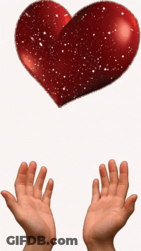 Two Hands Are Reaching Up Towards A Red Heart GIF