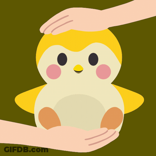 Two Hands Holding A Stuffed Penguin With A Yellow Head GIF