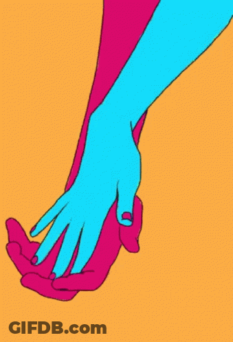 Two Hands Holding Each Other On Yellow Background GIF