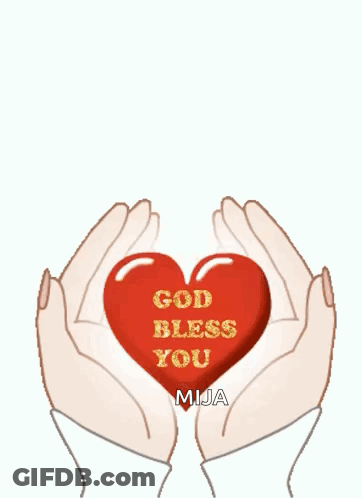 Two Hands Holding Red Heart Saying God Bless You GIF