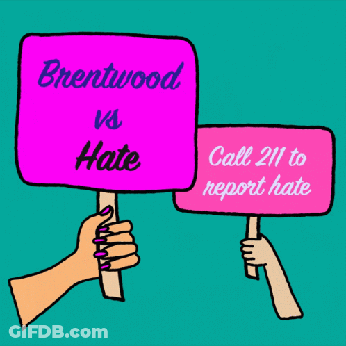 Two Hands Holding Signs That Say Brentwood Vs Odio GIF