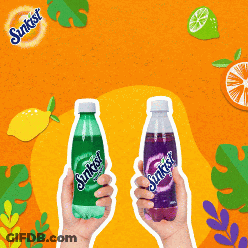 Two Hands Holding Two Bottles Of Sunkist Drinks GIF