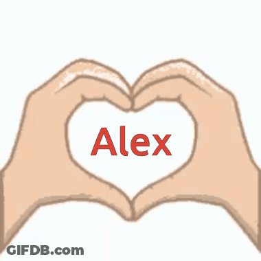 Two Hands Make A Heart Shape With The Name Alex Written In Red GIF