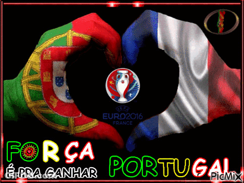 Two Hands Painted With The Flags Of Portugal And France Making A Heart Shape GIF