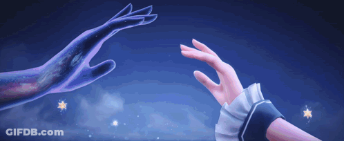 Two Hands Reaching With Stars Background GIF