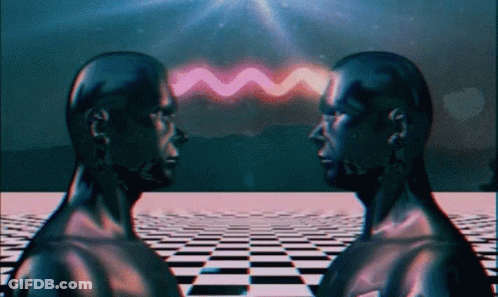 Two Heads Looking At Each Other GIF