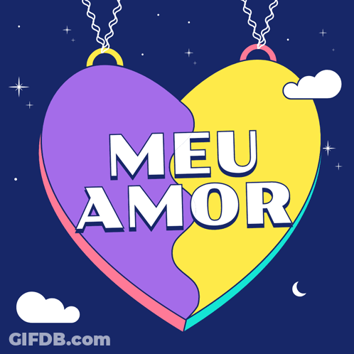 Two Heart Halves Saying Meu Amor GIF