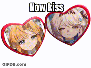 Two Heart Mirrors With Anime Girls Saying Now Kiss GIF