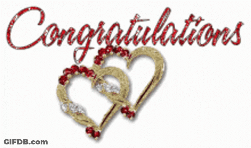 Two Heart Shape Under Congratulations Animated Text GIF