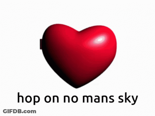 Two Heart Shaped Buttons That Say " Boundary Walker My Beloved " And " Hop On No Mans Sky " GIF