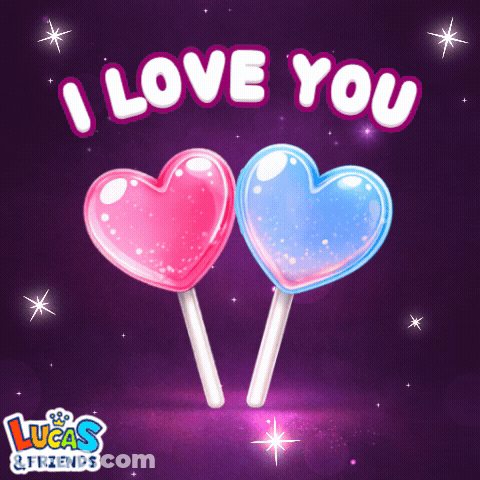 Two Heart Shaped Lollipops With The Words I Love You GIF