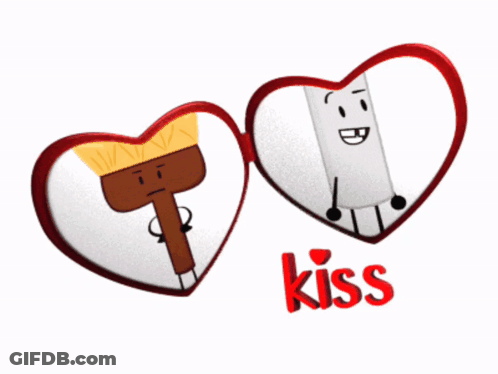 Two Heart-Shaped Mirrors Saying Kiss In Red GIF