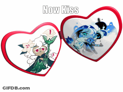 Two Heart Shaped Mirrors With The Words Now Kiss On The Top GIF