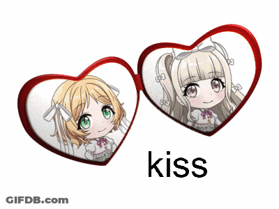 Two Heart Shaped Mirrors With Word Kiss Underneath GIF