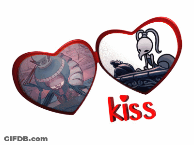Two Hearts With A Picture Of A Cartoon Character And The Word Kiss On The Bottom GIF