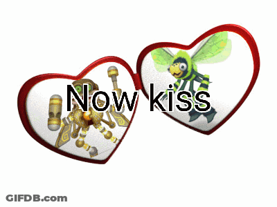 Two Hearts With Bee And Words Now Kiss GIF