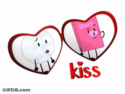 Two Hearts With Diary And Kiss GIF