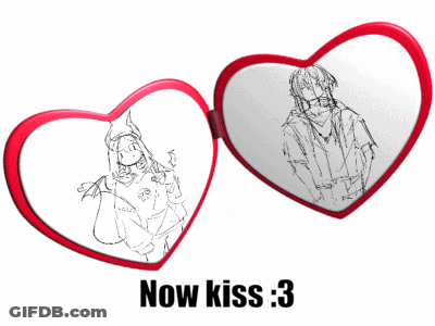 Two Hearts With Girl Picture Saying Now Kiss GIF