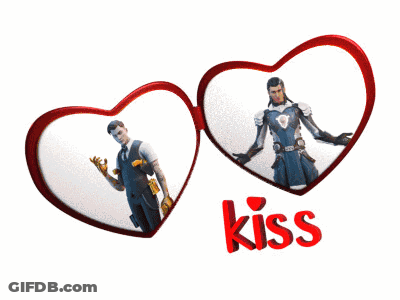 Two Hearts With Man In Suit And Word Kiss GIF