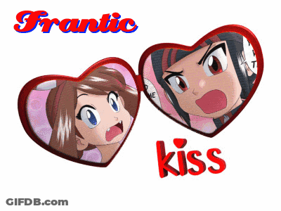 Two Hearts With Word Kiss GIF