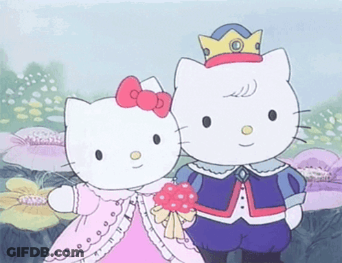 Two Hello Kitty Characters Standing GIF