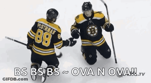 Two Hockey Players Are Kneeling On The Ice With The Words Bs Bs Bs Ova N Ova GIF