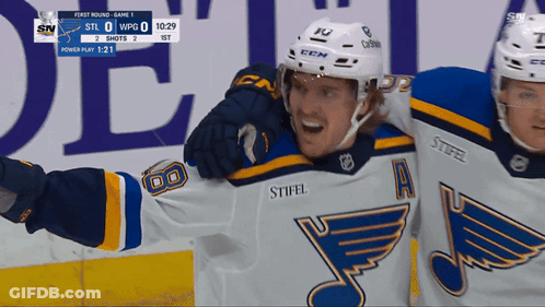 Two Hockey Players Celebrating Goal 10:29 GIF