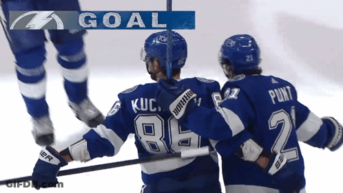 Two Hockey Players Celebrating Goal GIF