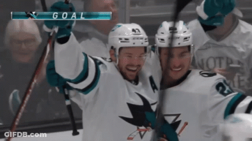 Two Hockey Players Celebrating Goal GIF