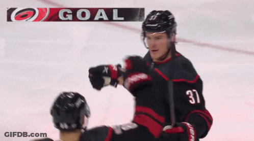 Two Hockey Players Celebrating Goal GIF