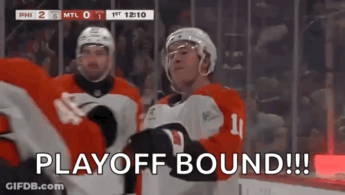 Two Hockey Players Celebrating Playoff Bound GIF